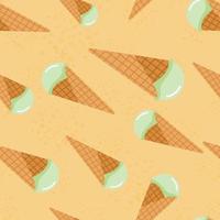Random seamless food pattern with ice cream. Orange background. Simple wallpaper. vector