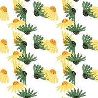 Summer floral seamless meadow pattern with green and yellow daisy random flowers shapes. Isolated print. vector