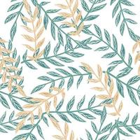 Isolated botanic seamless pattern with pink and blue outline contoured branches shapes. White background. vector