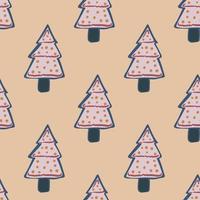 Seamless pale pattern with xmas grey dotted cookie trees. Light pastel background. Tasty winter delisious bakery dessert. vector