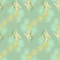 Light seamless botanic pattern with dandelion silhouettes. Floral elements in yellow and aquamarine colors, soft blue background. vector