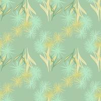 Light seamless botanic pattern with dandelion silhouettes. Floral elements in yellow and aquamarine colors, soft blue background. vector