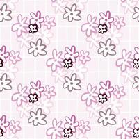 Chamomile figures seamless patern. Pastel pink background with check and multicolor botanic silhouettes. vector
