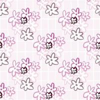 Chamomile figures seamless patern. Pastel pink background with check and multicolor botanic silhouettes. vector