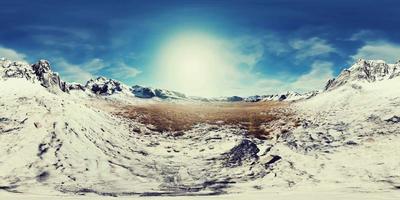 vista vr360 sobre cimas nevadas y valle en las montañas del himalaya de verano video