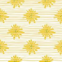 Yellow daisy pattern in doodle style on stripes background. Chamomile flowers seamless pattern. vector