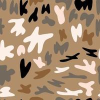 Scribble forms seamless doodle pattern. Camouflage style. Beige background with abstract white, grey and black figures. vector