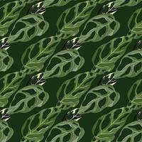 Simple stylized doodle seamless pattern with monstera elements. Green palette exotic artwork. vector