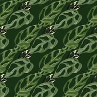 Simple stylized doodle seamless pattern with monstera elements. Green palette exotic artwork. vector