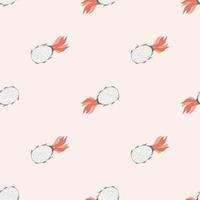 Pitahaya seamless doodle pattern in light pastel pink tones. Summer food backdrop. vector