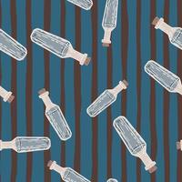 Seamless random pattern with fantasy vintage potion bottle shapes. Striped blue background. vector