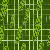 Geometric seamless pattern with cucumber on stripes background. vector