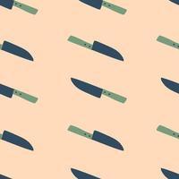 Simple knife doodle silhouettes seamless pattern. Green and navy blue colored print on light pink backdrop. vector