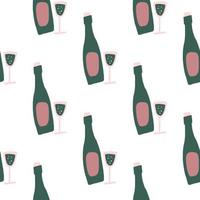 Wine and glass simple doodle ornament seamless pattern. White background with alcohol print in green and pink pale colors. vector