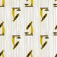 Creative seamless educatiom pattern with scope simple shapes. Bright yellow medicine ornament on striped grey background. vector