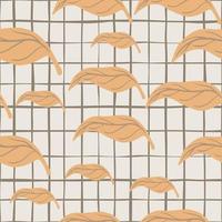 Random seamless pattern with orange pastel leaf elements mandarin shapes. Grey chequered background. vector