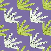 Bright abstract seamless pattern with grey and green colored foliage ornament. Purple background. vector