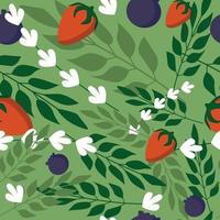 Grass leaves and wild berries seamless pattern vector