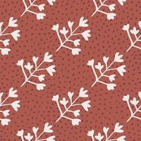 Seamless pattern with herbal silhouettes in pastel light tone. Coral backdrop with dots. vector