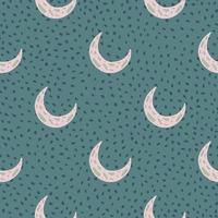 Grey colored islam moon ornament seamless pattern. Traditional symbol on turquoise dotted background. vector