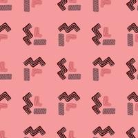 Bright geometris pattern with zigzag elements and rectangles. Pink background with maroon and purple shapes. vector