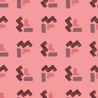 Bright geometris pattern with zigzag elements and rectangles. Pink background with maroon and purple shapes. vector