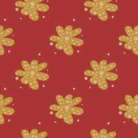 Simple flower bud daisy seamless pattern on red background. Cute doodle floral endless wallpaper. vector