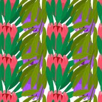 Scrapbook nature seamless pattern with hand drawn pink and purple protea flowers shapes. Isolated backdrop. vector