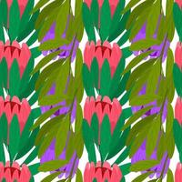 Scrapbook nature seamless pattern with hand drawn pink and purple protea flowers shapes. Isolated backdrop. vector