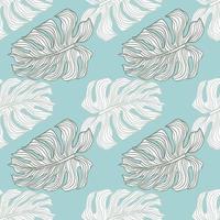 Tropical seamless pattern with contoured mostera leaves print. Blue background. Exotic style. vector