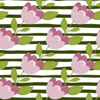 Romantic flowers seamless pattern on stripe background. Vintage botany texture. vector