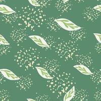 Abstract nature decorative seamless pattern with random leaves silhouettes. Turquoise background with splashes. vector