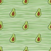 Vegeterian seamless pattern with simple avocado shapes print. Striped green background. vector