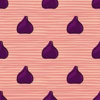 Abstract style food seamless pattern with purple simple fig ornament. Pink striped background. Season print. vector