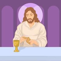 la ultima cena, jesus parte el pan. vector