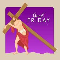 Good Friday, Jesus walking with cross. the cross on the way to Calvary. vector