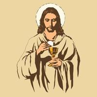 Jesús sosteniendo un cáliz en su mano. vector