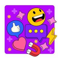 paquete de pegatinas de divertidos personajes de dibujos animados. iconos de redes sociales. vector