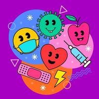 Hand drawn Vector illustrations of Set of Various patches, pins, health, virus, love.