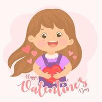 Smiling little girl with red heart for valentines or mother's day vector