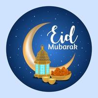 Moon, Lantern, and dates fruit for Ramadan and Eid greeting vector