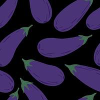 Eggplants Seamless Pattern on Black Background illustration vector