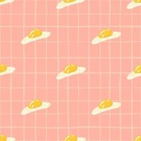 Diagonal eggs ornament seamless stylized pattern. Omelette doodle sketch on pink chequered background. vector