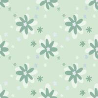 Daisy flowers seamless naivy doodle pattern. Pastel light turquoise background with dots. vector