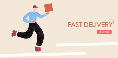 Fast delivery. Deliveryman runs with a box in his hands. Concepts for website and applications. vector