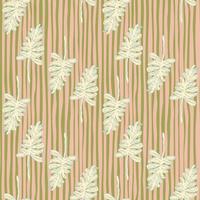 Pastel seamless patten with outline light branch figures. Pink and green stripped background. vector