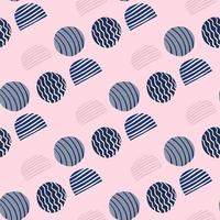 Abstract seamless pattern with doodle circles. Navy blue stripped elements on soft light background. vector