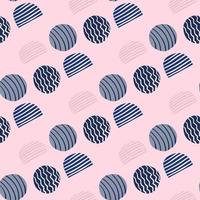 Abstract seamless pattern with doodle circles. Navy blue stripped elements on soft light background. vector