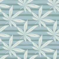 Simple seamless marijuana pattern. Artwork with drugs in blue pastel tones with stripped background. vector