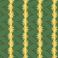 Decorative seamless pattern with abstract yellow daisy ornament. Flowers print on green background. vector